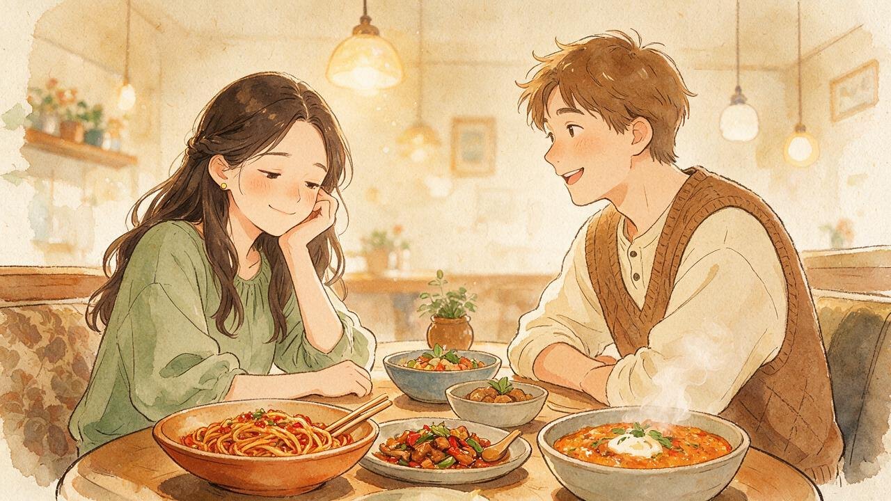 手绘插画:习惯说'你定就行'的女孩,在餐桌前强颜欢笑